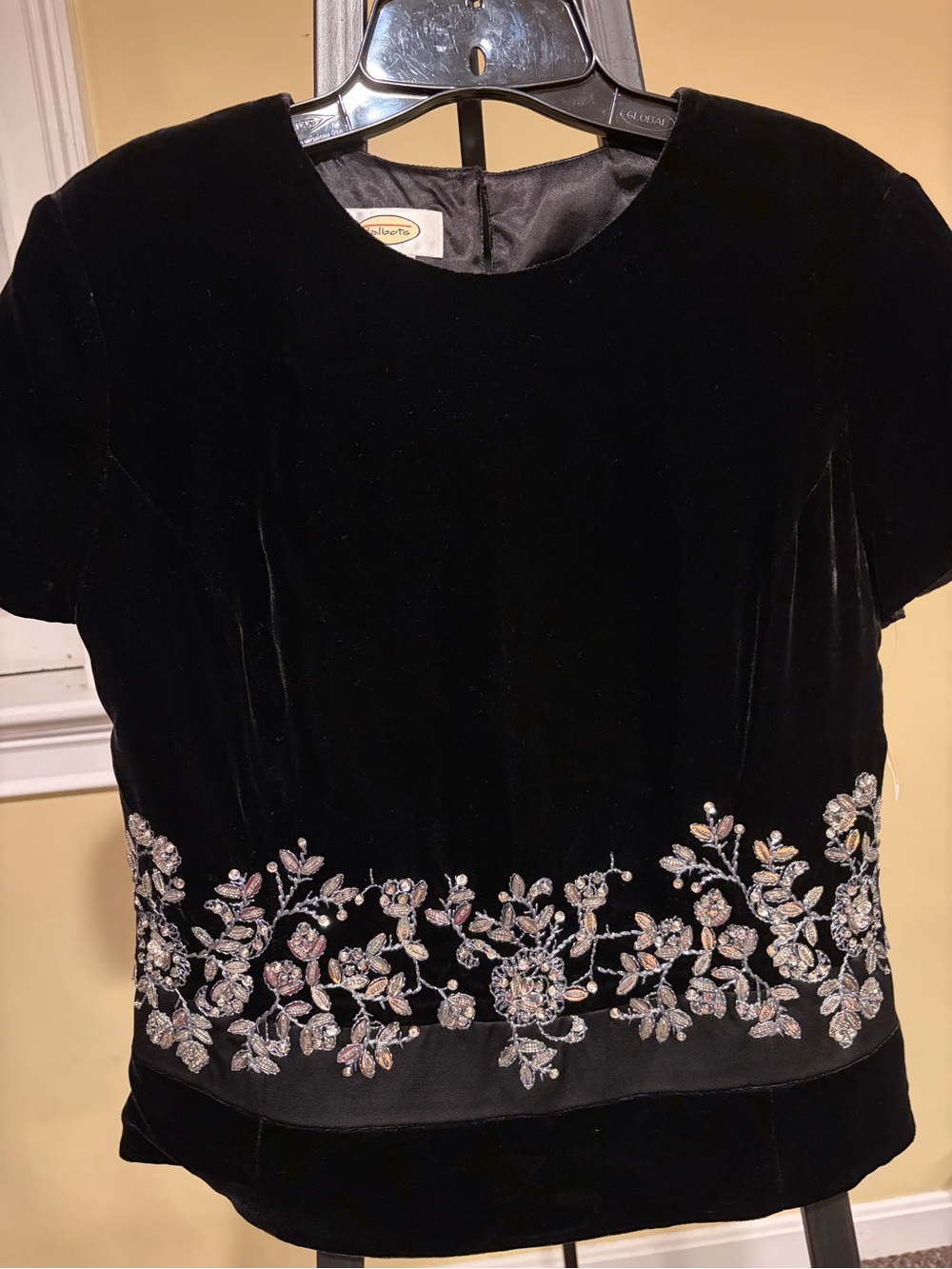 Vintage Talbots black belt top with silver beading/sequin detail size 8